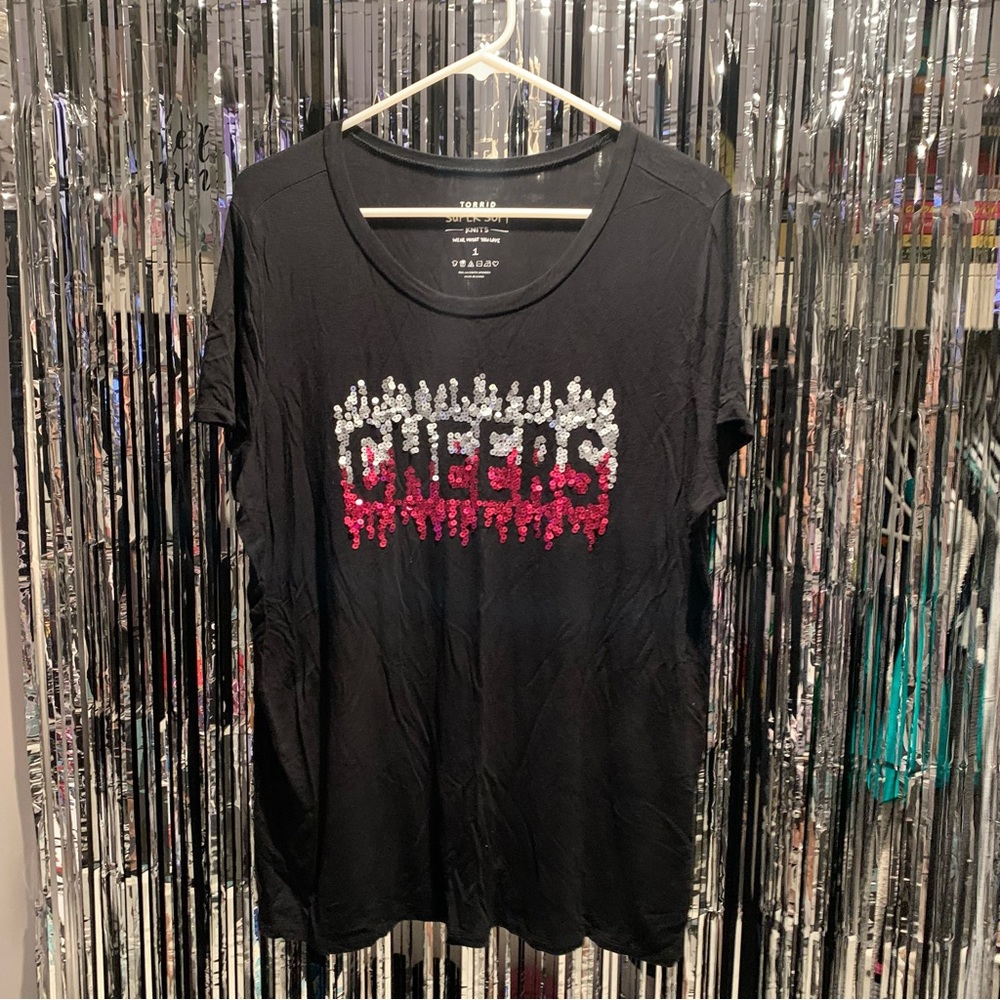 Torrid Black Top w/ Sequined Cheers Size 1X